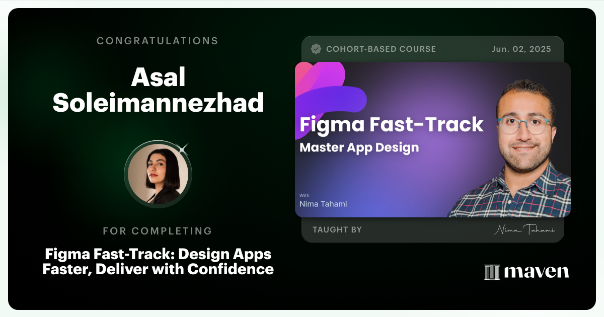 Certificate of Completion for Design Apps Faster in Figma, Deliver with Confidence