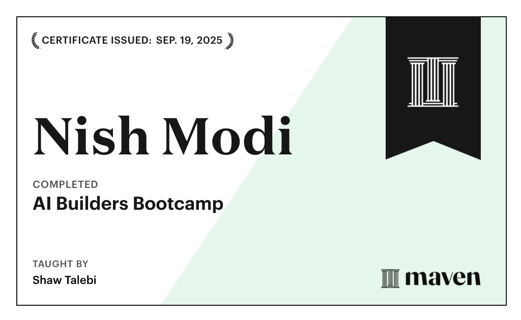 Certificate for AI Builders Bootcamp