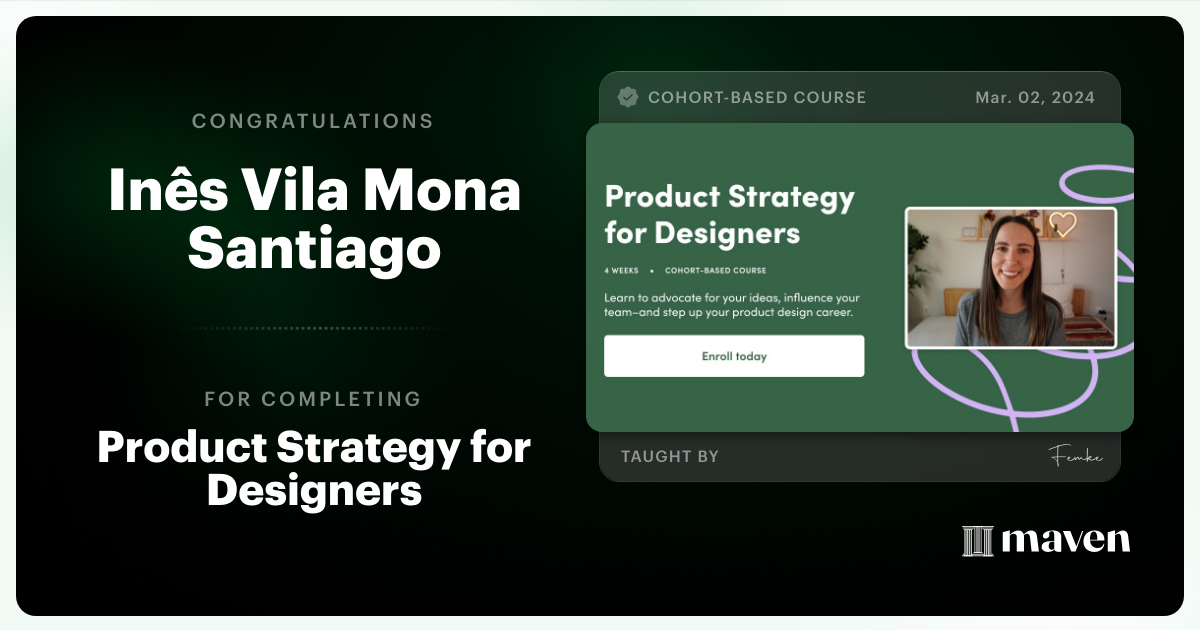 Certificate of Completion for Product Strategy for Designers