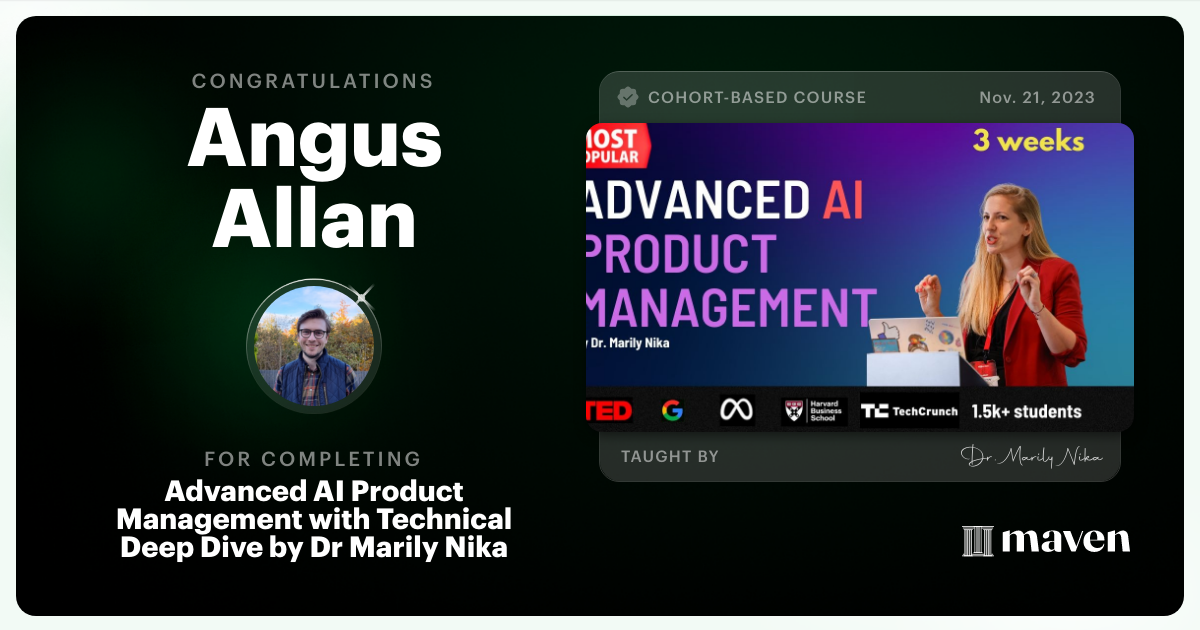 Certificate of Completion for Advanced AI Product Leadership Certification