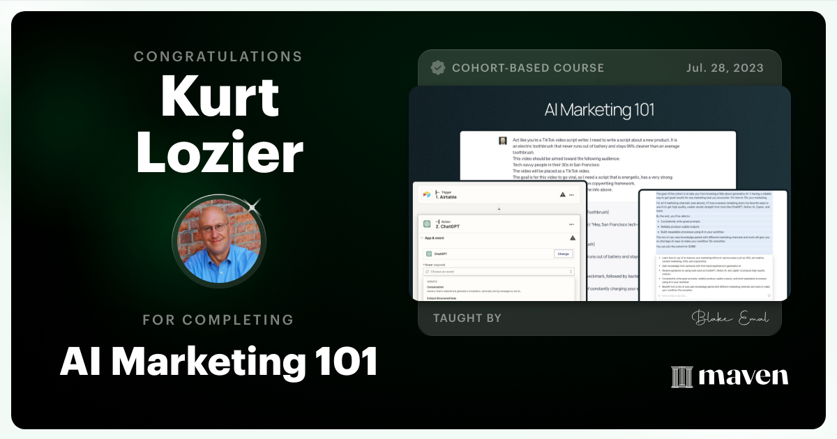Certificate of Completion for AI Marketing 101