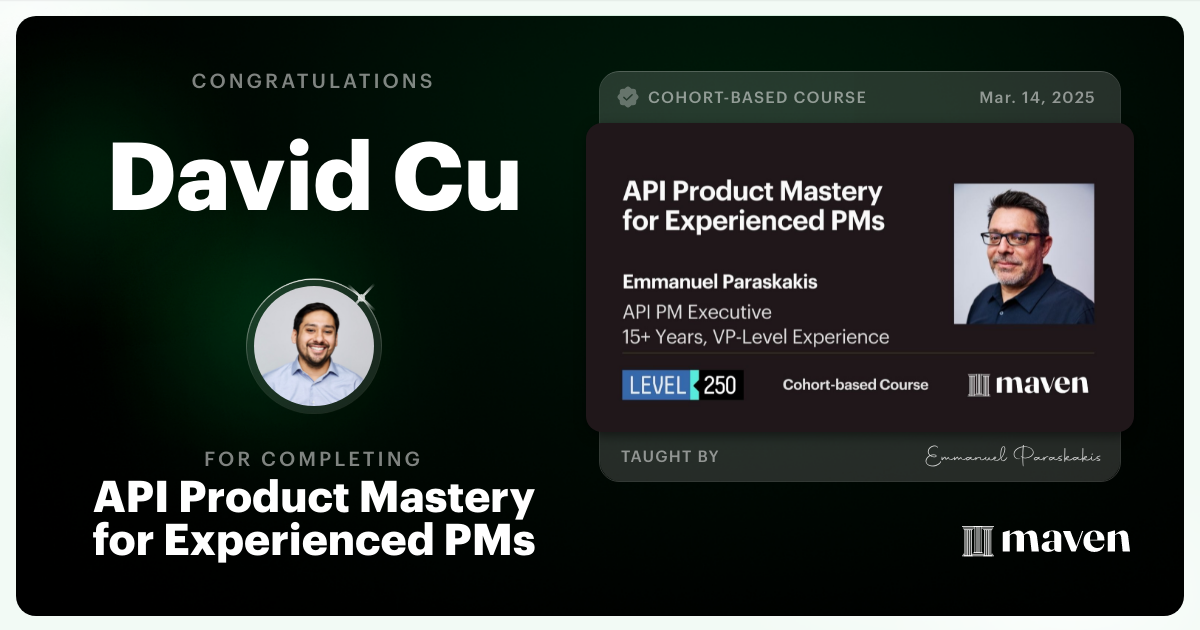 Certificate of Completion for API Product Mastery for Experienced PMs