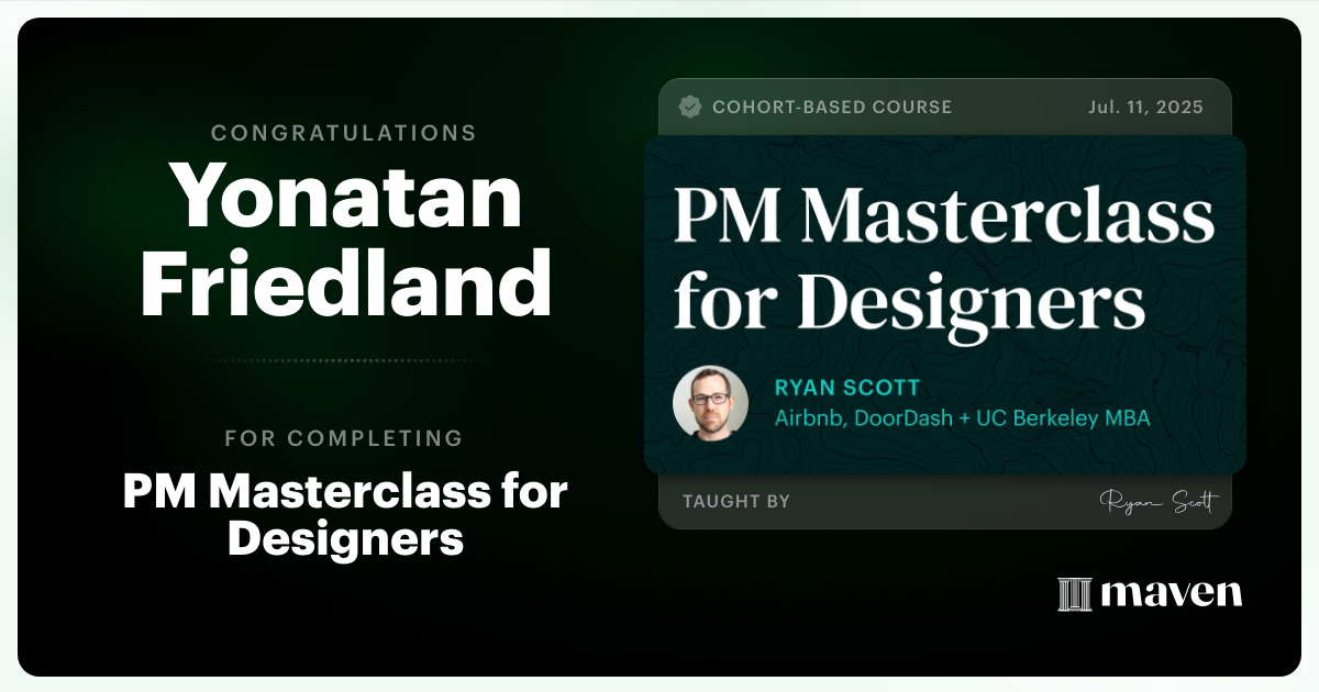 Certificate of Completion for PM Masterclass for Designers