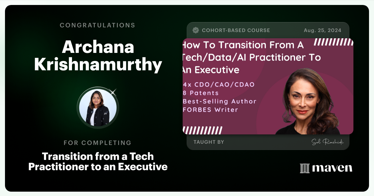 Certificate of Completion for Transition from a Tech Practitioner to a Tech Executive