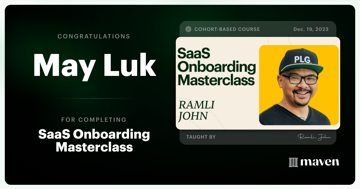 Certificate of Completion for Product Onboarding Masterclass