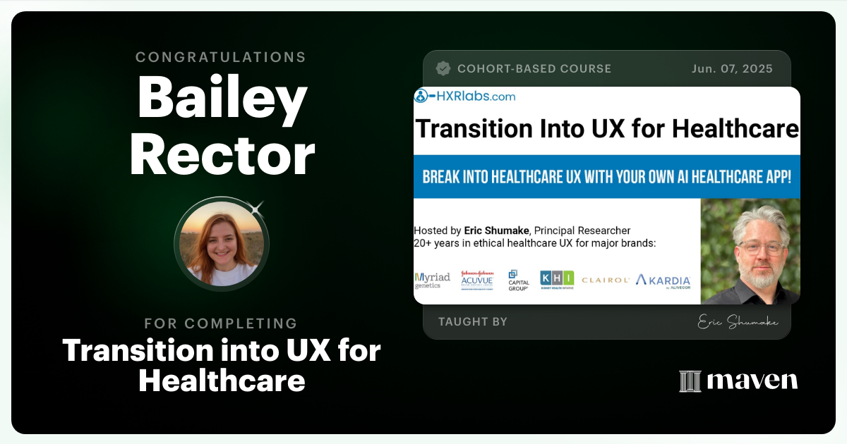 Certificate of Completion for Healthcare UX Certification