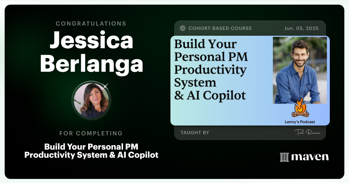 Certificate of Completion for Build Your Personal PM Productivity System & AI Copilot