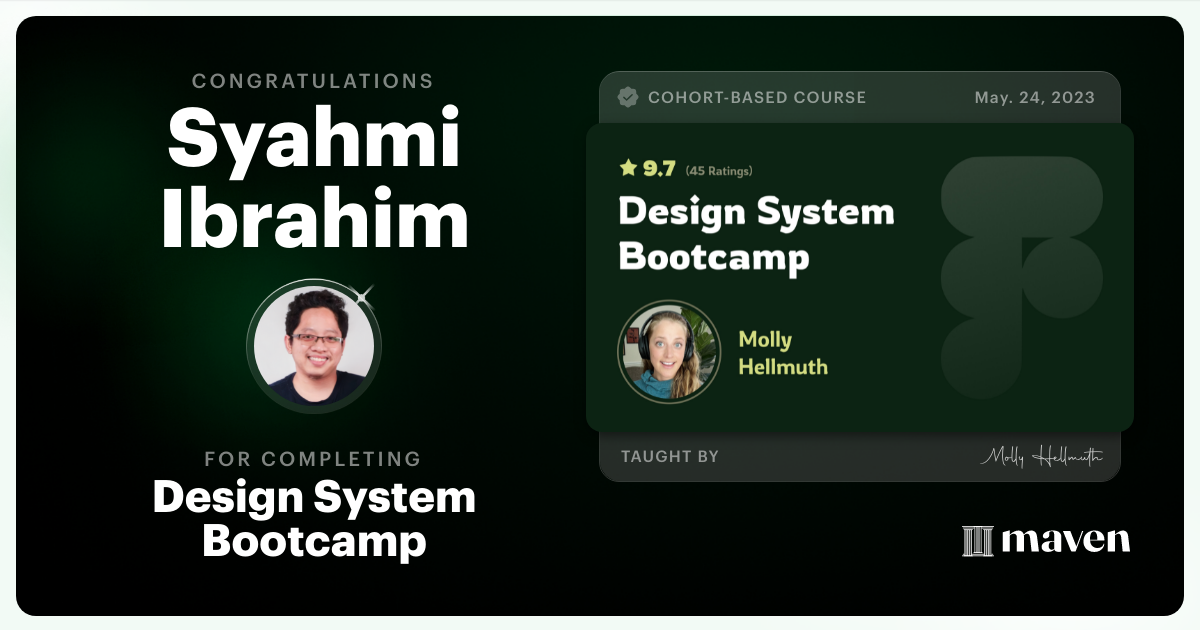 Certificate of Completion for Design System Bootcamp