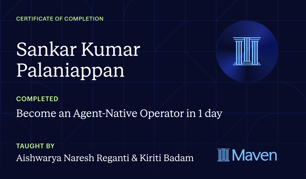 Certificate for Become an Agent-Native Operator in 1 day