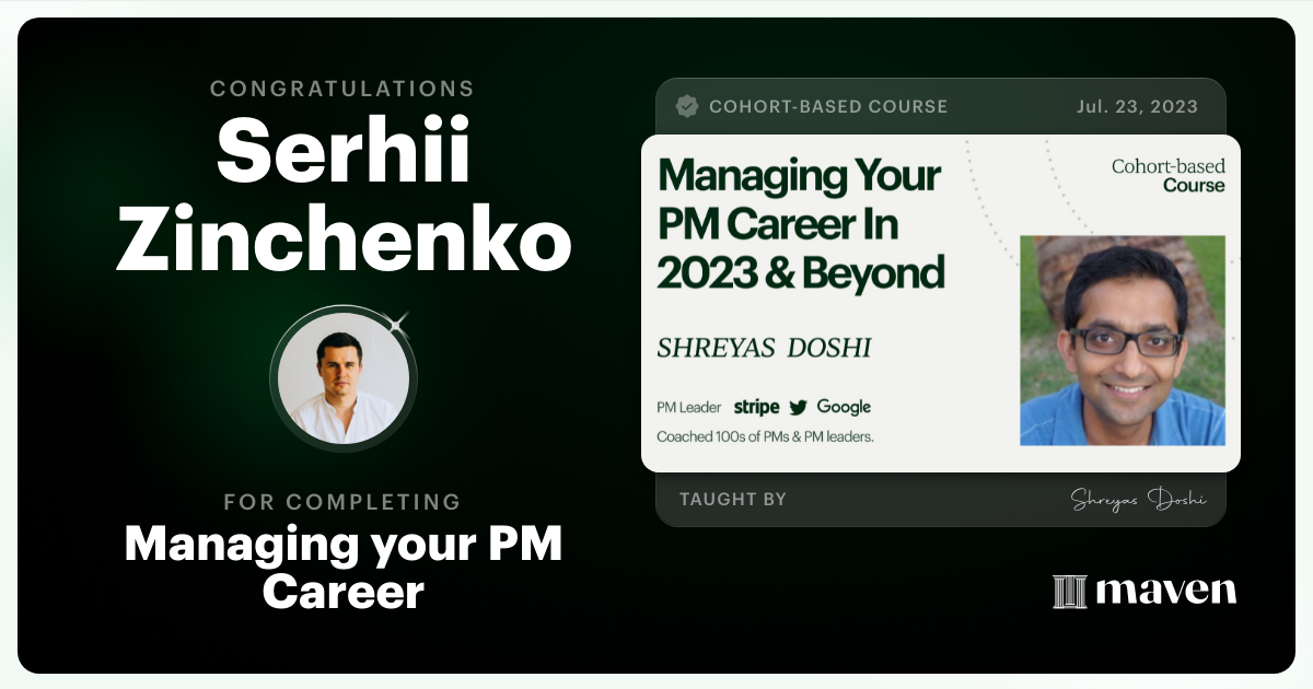 Certificate of Completion for Managing your PM Career in 2025 and beyond