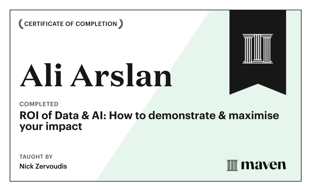 Certificate for ROI of Data & AI: How to demonstrate & maximise your impact