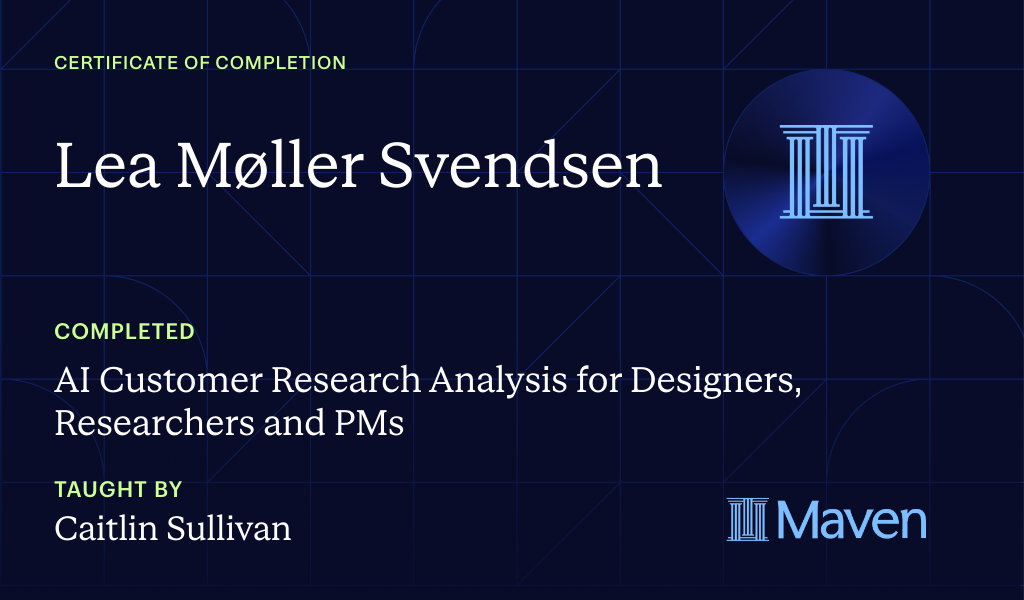 Certificate for AI Customer Research Analysis for Designers, Researchers and PMs