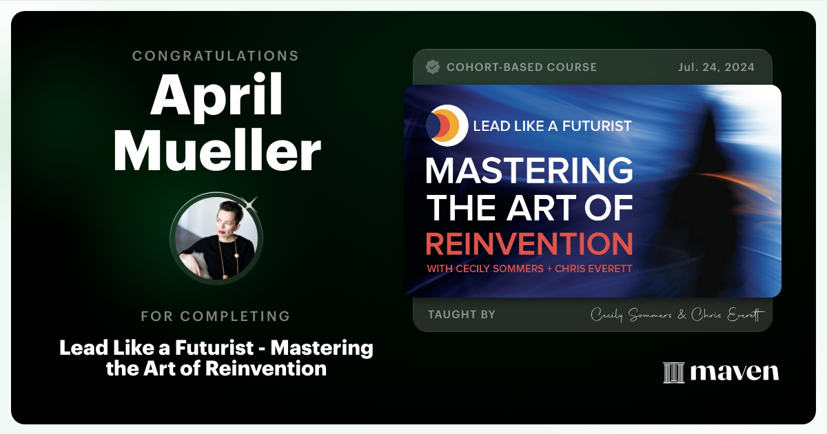 Certificate of Completion for Mastering the Art of Reinvention