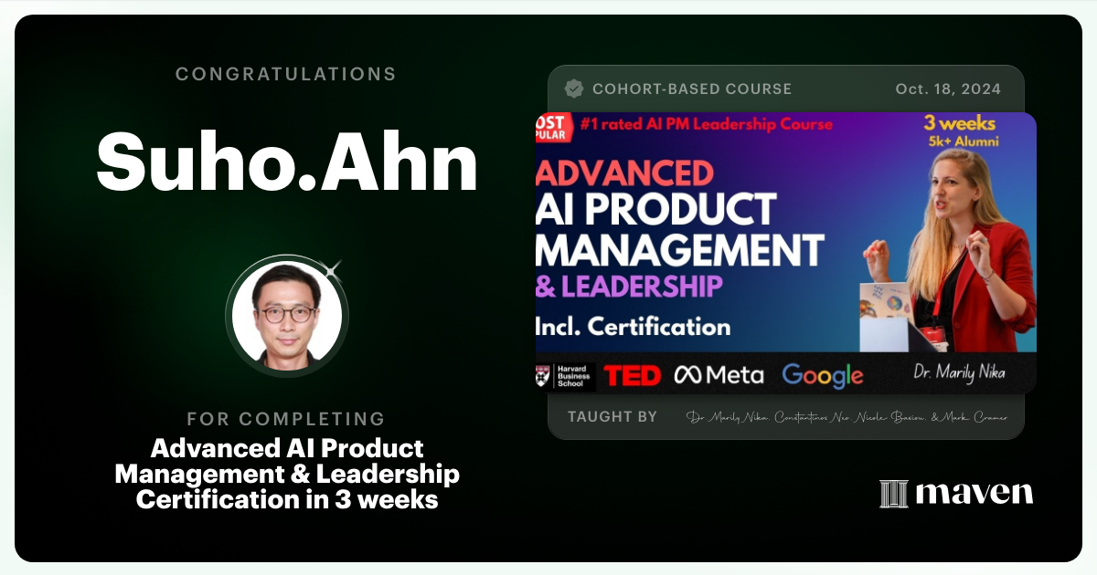 Certificate of Completion for Advanced AI Product Leadership Certification