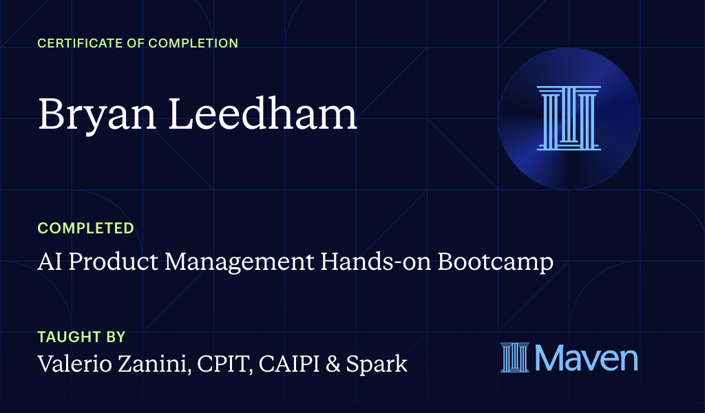 Certificate for AI Product Management Hands-on Bootcamp
