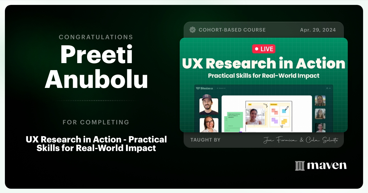 Certificate of Completion for UX Research That Gets Results