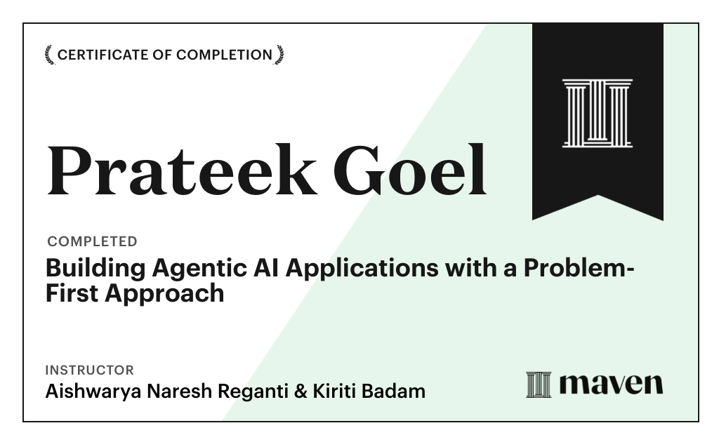 Certificate for Building Agentic AI Applications with a Problem-First Approach