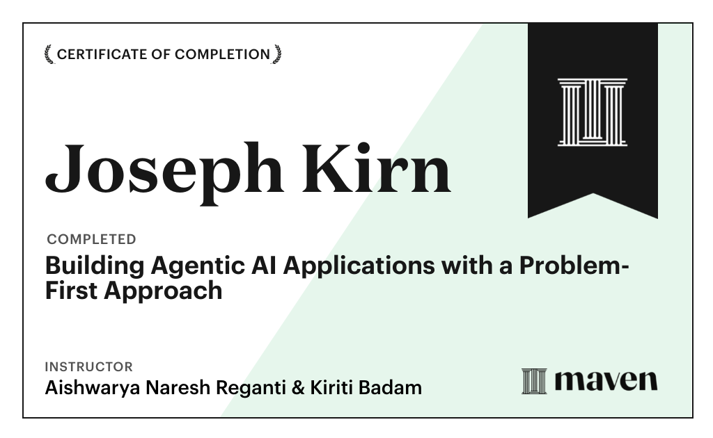 Certificate for Building Agentic AI Applications with a Problem-First Approach