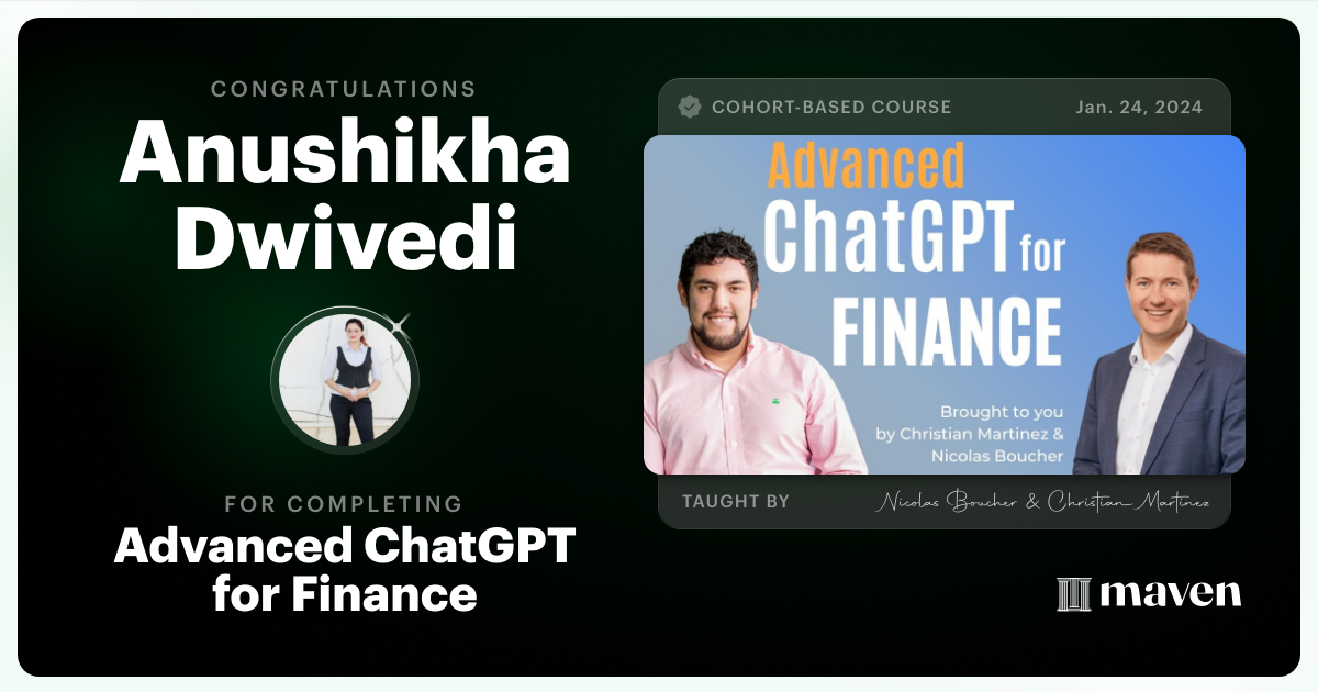 Certificate of Completion for AI for Finance - Advanced