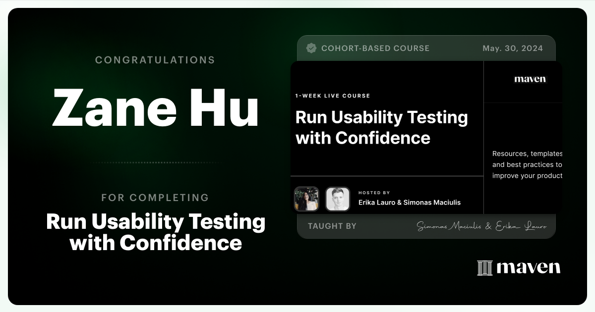 Certificate of Completion for Run Usability Testing with Confidence