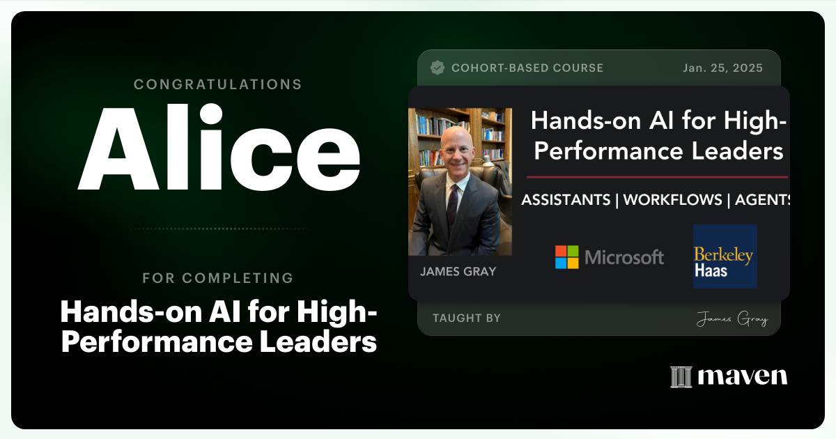 Certificate of Completion for Hands-on Agentic AI for Leaders