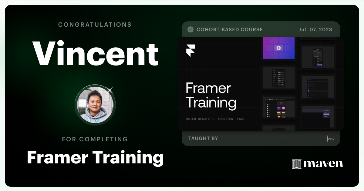 Certificate of Completion for Framer Training