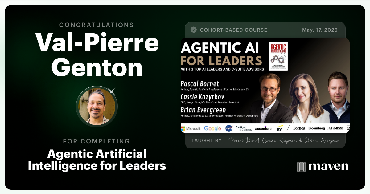 Certificate of Completion for Agentic Artificial Intelligence for Leaders