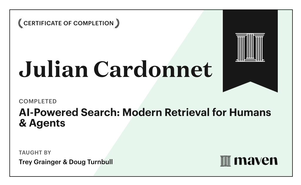 Certificate for AI-Powered Search: Modern Retrieval for Humans & Agents