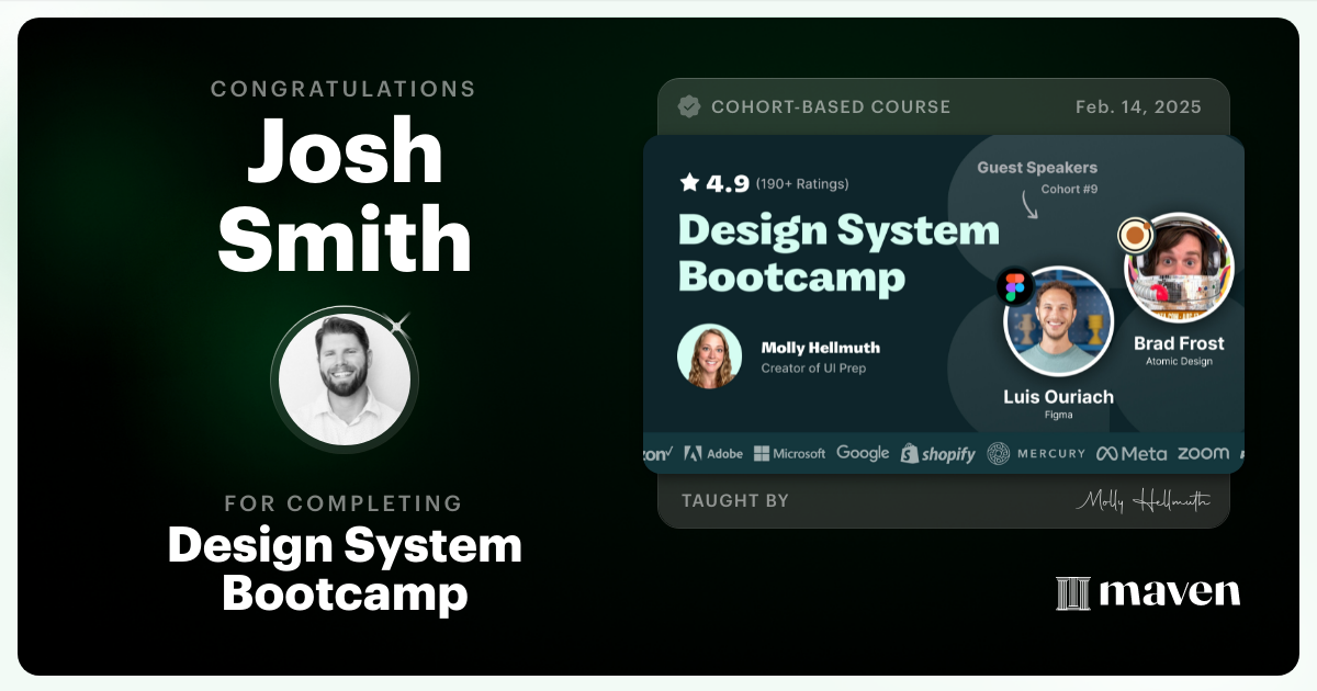 Certificate of Completion for Design System Bootcamp