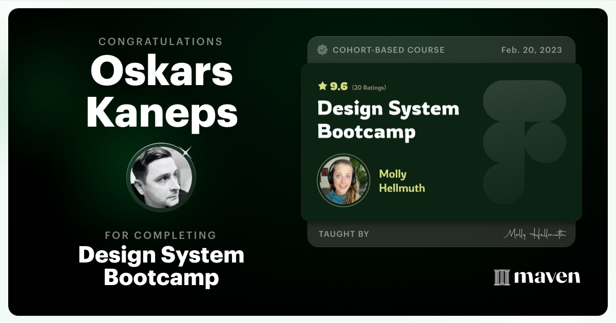Certificate of Completion for Design System Bootcamp