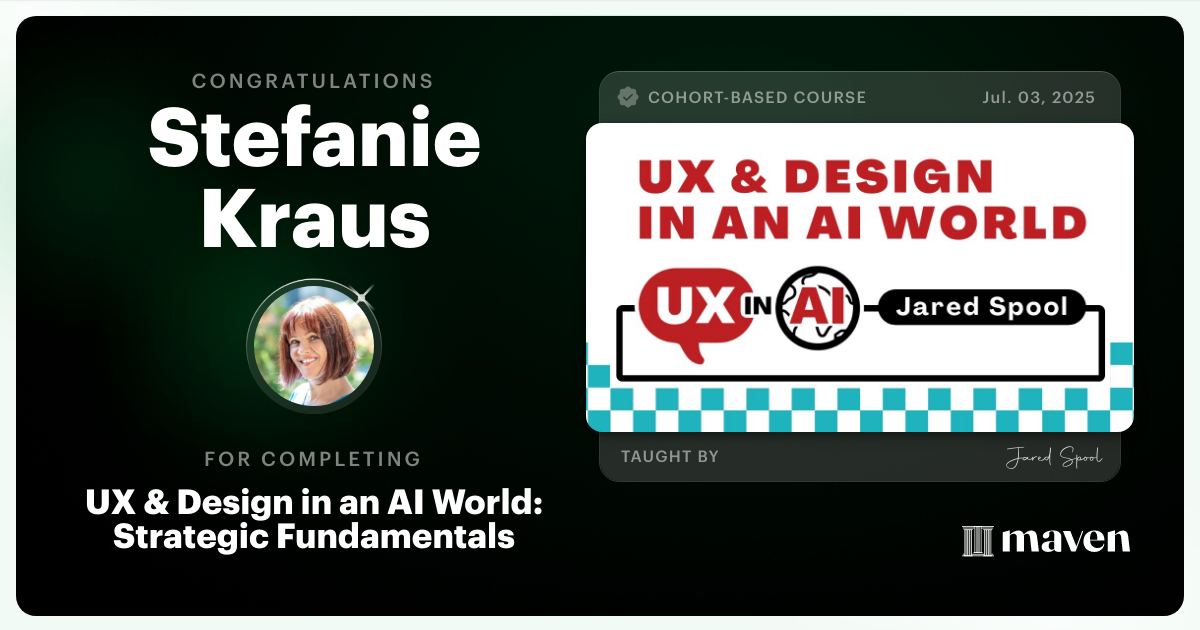 Certificate of Completion for UX & Design for Today's AI Functionality