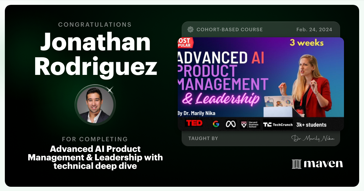 Certificate of Completion for Advanced AI Product Leadership Certification