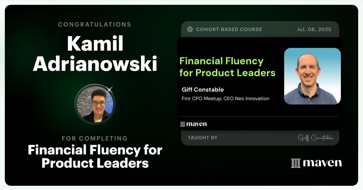 Certificate of Completion for Financial Fluency for Product Leaders