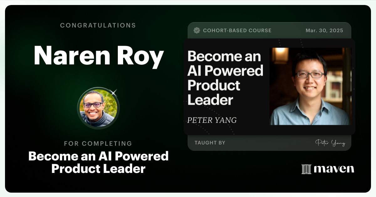 Certificate of Completion for Become an AI Powered Product Leader