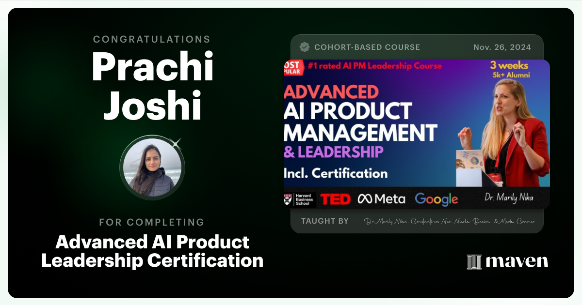 Certificate of Completion for Advanced AI Product Leadership Certification
