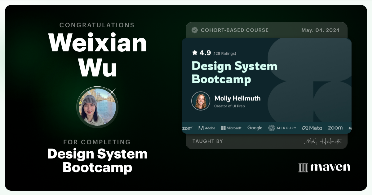 Certificate of Completion for Design System Bootcamp