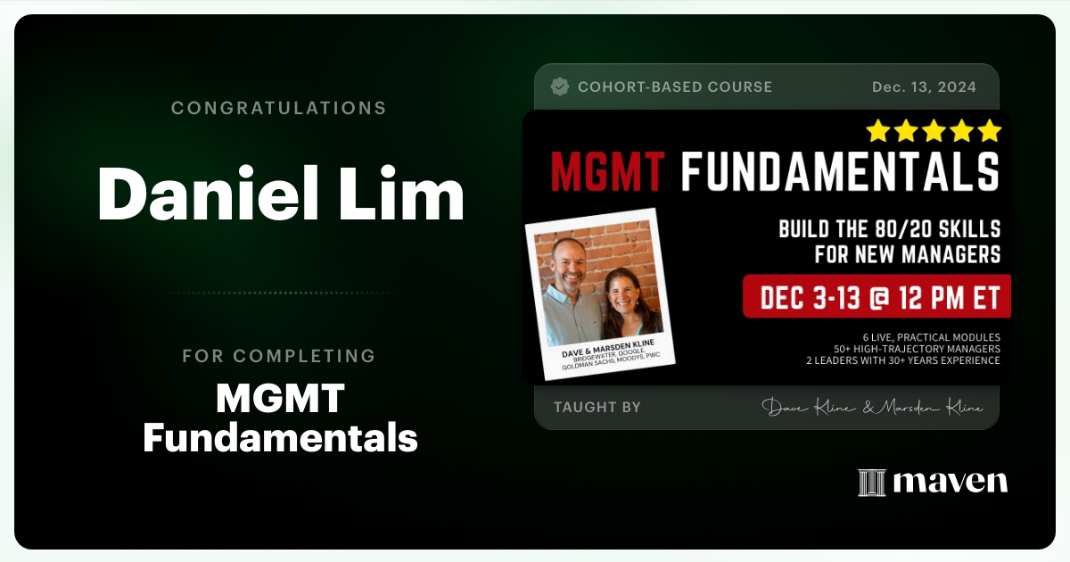 Certificate of Completion for MGMT Fundamentals: AI-Powered Leadership Skills for New Managers