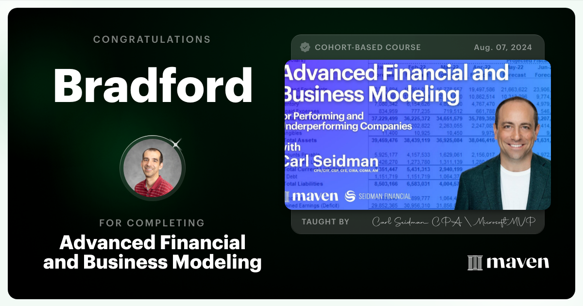 Certificate of Completion for Advanced Financial and Business Modeling for Growth, Turnaround, and Recovery