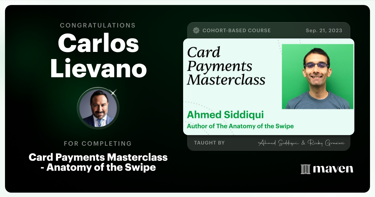 Certificate of Completion for Card Payments Masterclass - Anatomy of the Swipe