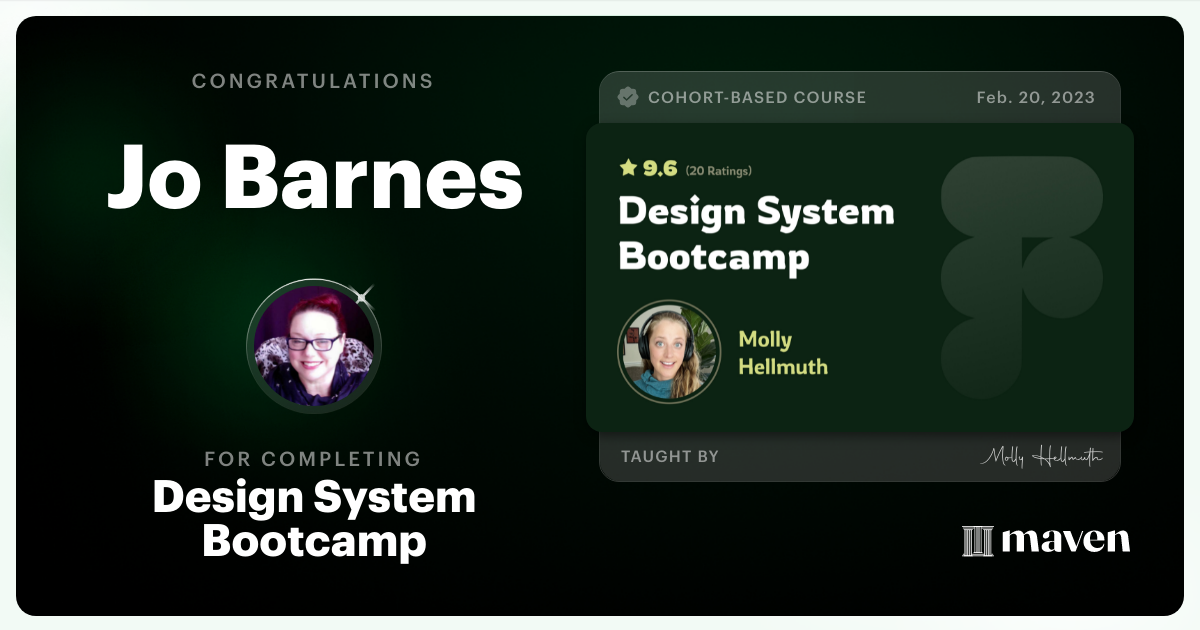 Certificate of Completion for Design System Bootcamp