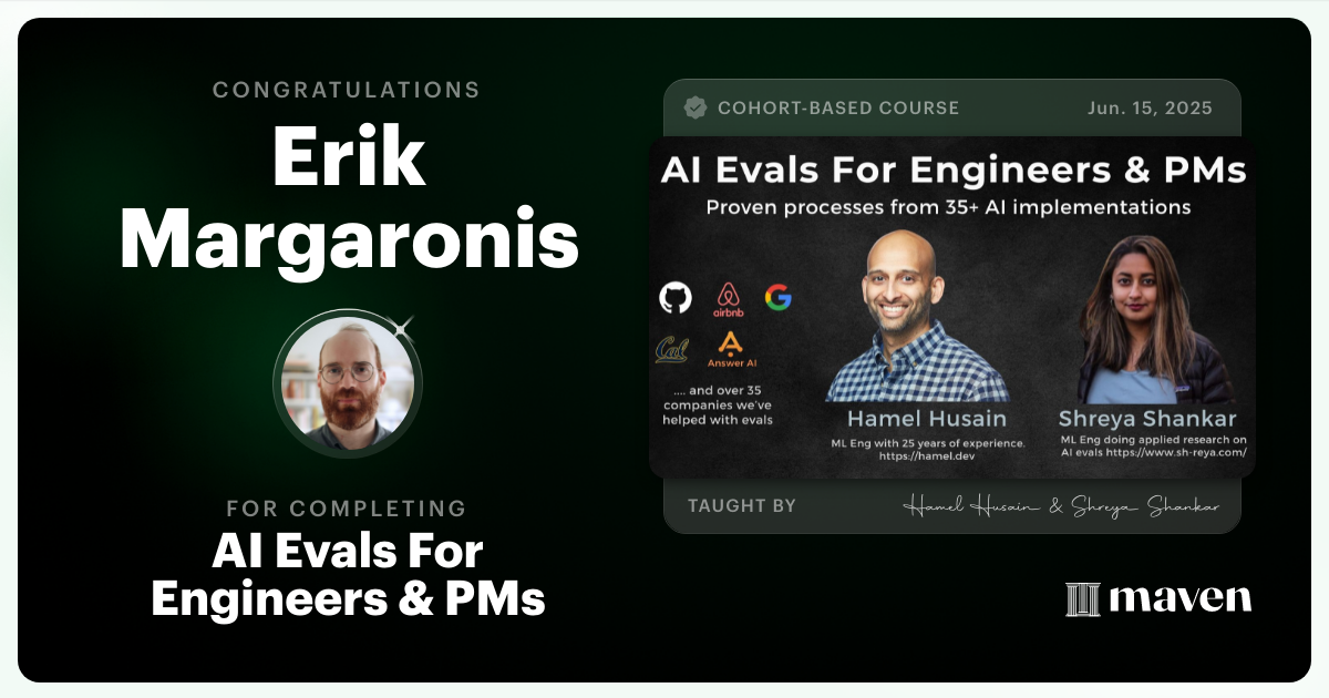Certificate of Completion for AI Evals For Engineers & PMs