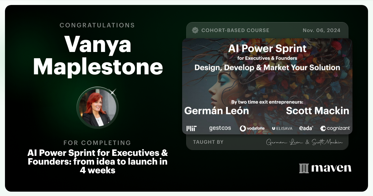 Certificate of Completion for The ASPIC Method, From Problem to Product in 5 Weeks