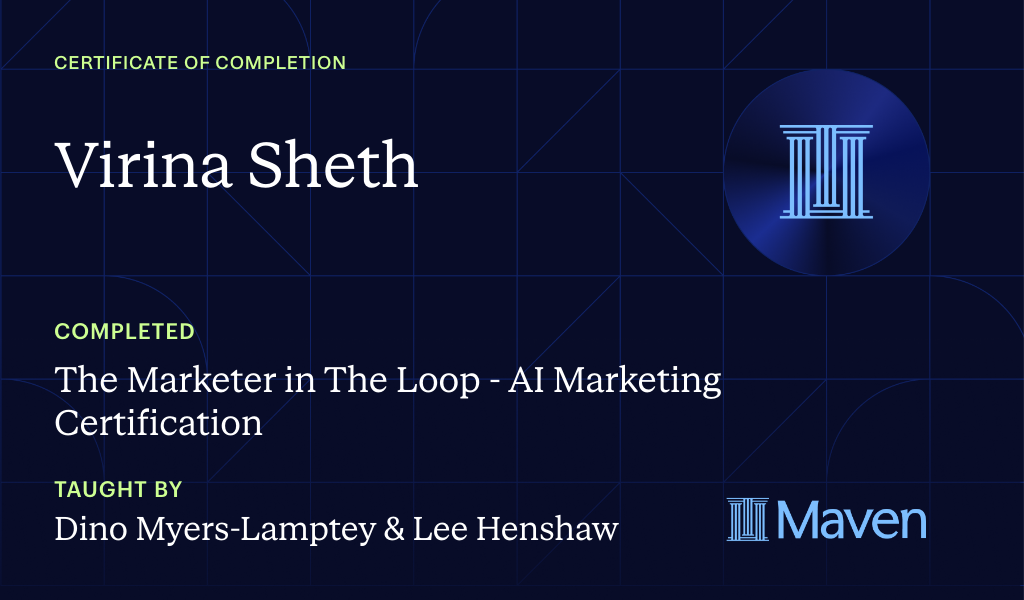 Certificate for The Marketer in The Loop  - An Introduction to AI Marketing Workflows in Claude
