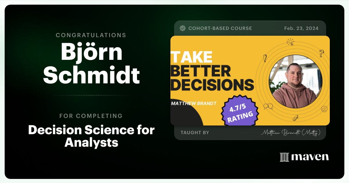 Certificate of Completion for Decision Science for Analysts