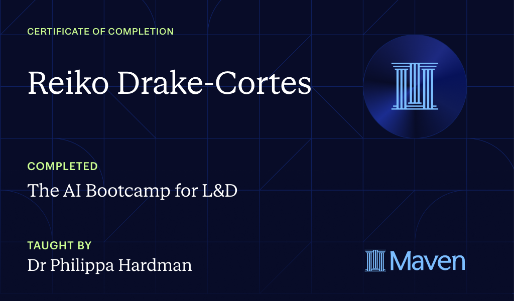Certificate for The AI Bootcamp for L&D