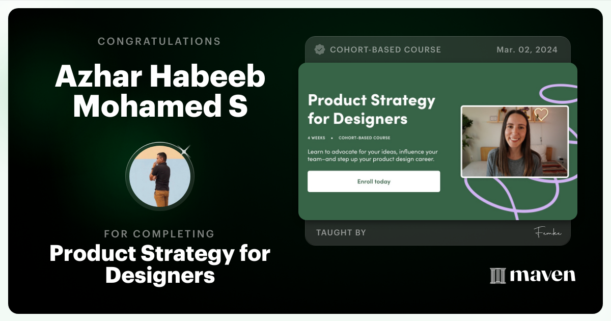 Certificate of Completion for Product Strategy for Designers