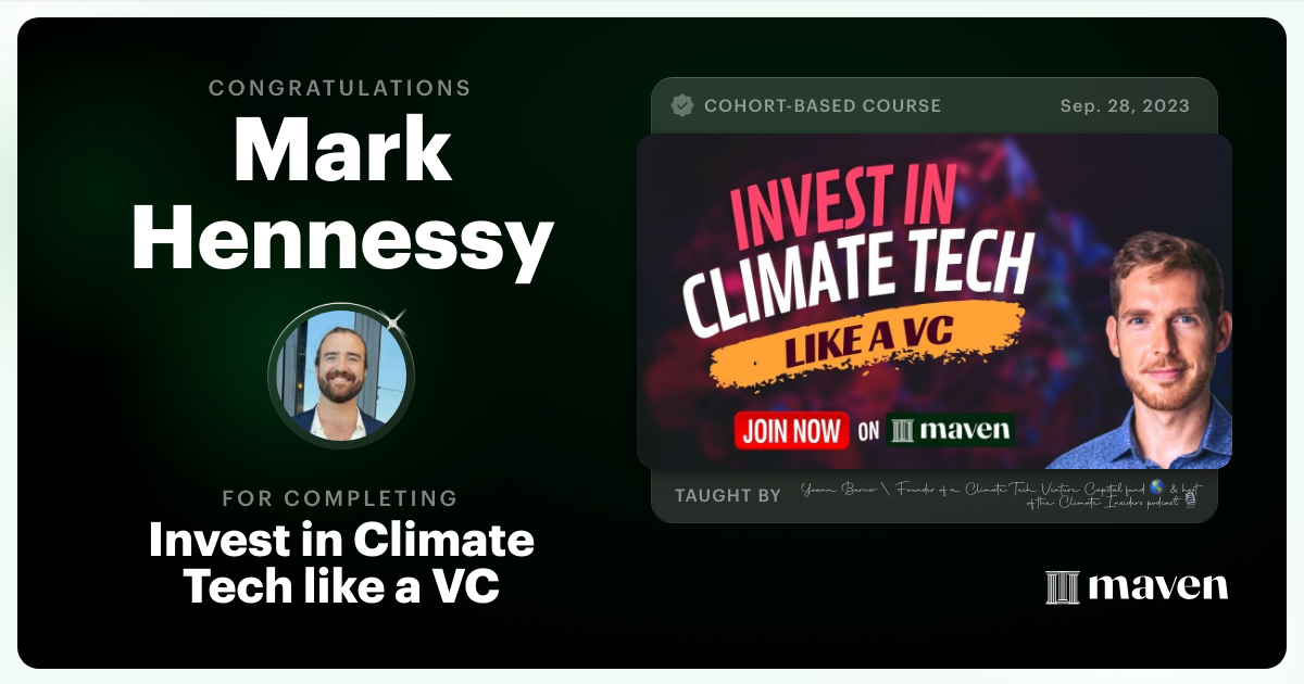 Certificate of Completion for Invest in Climate Tech like a VC