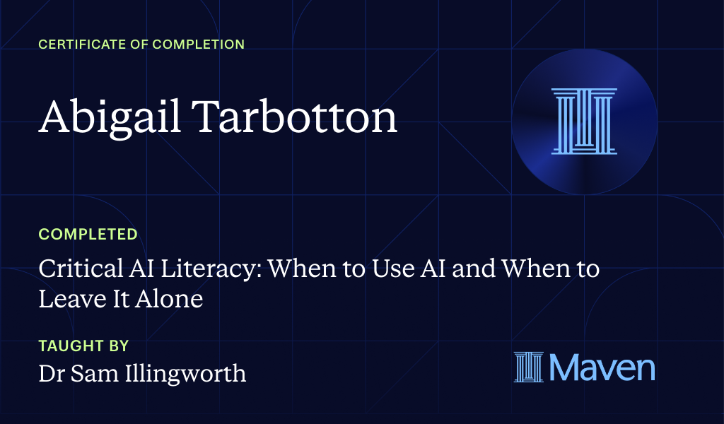 Certificate for Critical AI Literacy: When to Use AI and When to Leave It Alone