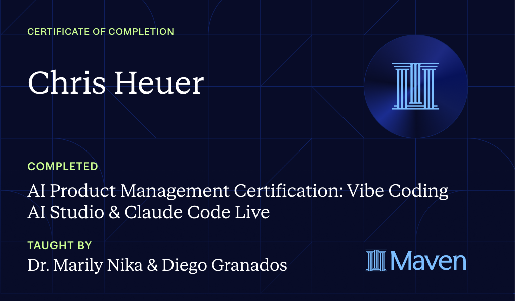 Certificate for AI Product Management Certification: Vibe Coding AI Studio & Claude Code Live