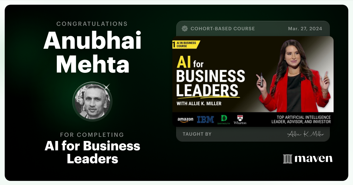 Certificate of Completion for AI for Business Leaders